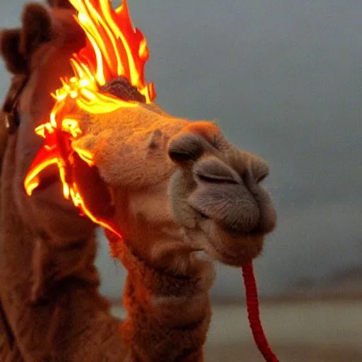 Prompt: Camel made of fire