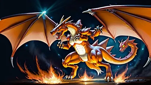 Prompt: {{{{highest quality concept art masterpiece}}}} Dadk Charizard, digital drawing oil painting, 128k UHD HDR, Holographic background, hyperrealistic intricate, Dark Charizard, Pokémon card, comic (HDR, UHD, 64k, best quality, RAW photograph, best quality, masterpiece:1.5,Ultra realistic high definition .  {{{{highest quality concept art masterpiece}}}} digital drawing oil painting, 128k UHD HDR, hyperrealistic intricate. Unreal engine 5