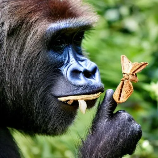 Prompt: Harambe eating a moth