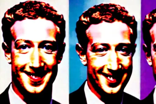 Prompt: Pop art uncanny Portrait of (Mark Zuckerberg) awkward bizarre face Warhol Wallpaper