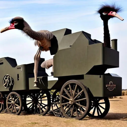 Prompt: ostrich war machine