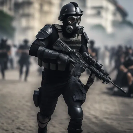 Prompt: a modern roman military male in black military roman armor, and gas mask, attacking Rio de Janeiro, Brazil, sharp focus, Professional, UHD, HDR, 8K, Render, electronic, dramatic, vivid, pressure, stress, traumatic, dark.Several depression modern roman military male in black military roman armor, and gas mask, last stand,Hyperrealistic, sharp focus, Professional, UHD, HDR, 8K, Render, electronic, dramatic, vivid, pressure, stress, traumatic, dark.