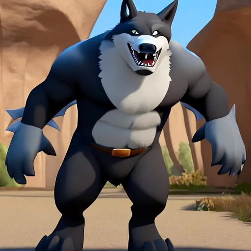 Prompt: Linnux the big buff anthro wolf is look like a shark wearing black business suit on "Rock dog style"