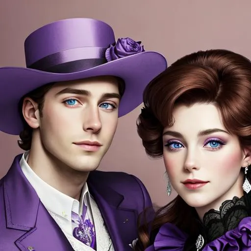 Prompt: European prince and princess wearing purple, facial closeup