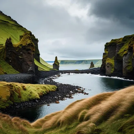 Prompt: landscape, iceland coastline, inlet, very smal fishing village, orca pod, ocean, stormy, 24mm lens, f/2.8, extreme wide shot, 5 stop, daytime background, bokeh, centered, horizontally symmetrical, soft lighting, dramatic lighting, rule of thirds, tonemapping, ultra high quality octane render, 4k, 3D Blender Render, hypermaximalist