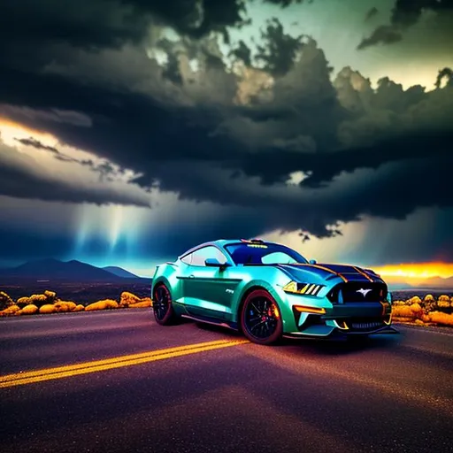 Prompt: long shot scenic professional photograph of {scenery}, perfect viewpoint, highly detailed, wide-angle lens, hyper realistic, with dramatic sky, polarizing filter, natural lighting, vivid colors, everything in sharp focus, HDR, UHD, 64K, with A man, car like mustang,messy hair,good bulk physic, 