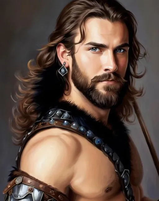 oil painting, full body, hairy chested, hairy forear...