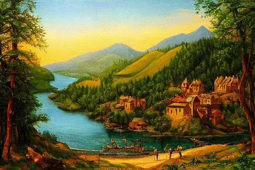 Prompt: realistic medieval oil painting of beautiful scenery