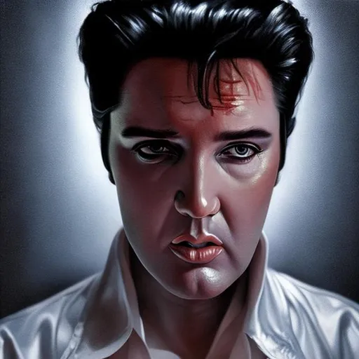 Prompt: elvis in Gottfried Helnwein style, extremely cinematic,realistic, details, details lips, details hair,