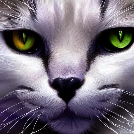 Prompt: Erin hunter warrior cats, warrior cat, feral cat, realistic cat, detailed fur, detailed eye, oil painting, anime, mean, creepy, tall, skinny, mangled fur, looming over viewer,