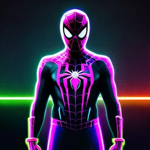 Prompt: Spider-Man + purple color + neon black + realistic + glitched