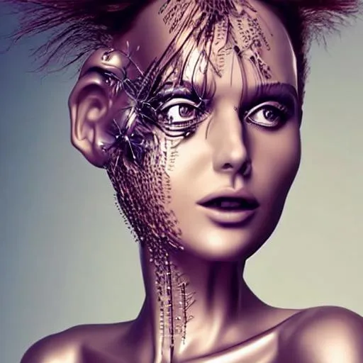 Prompt: Beautiful woman photorealistic made from beautiful futuristic parts!