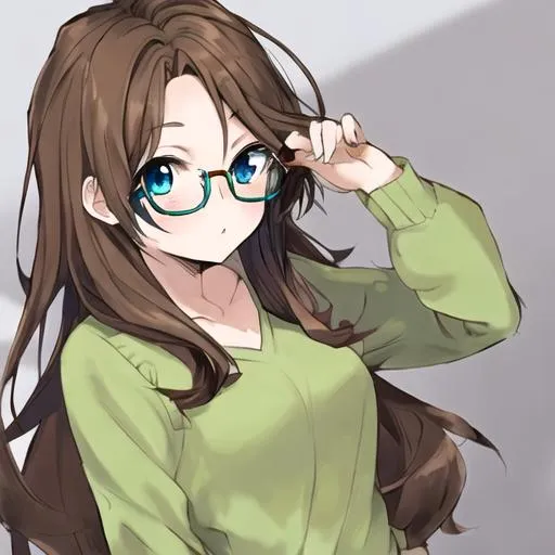 a anime girl with brown hair with with cute glasses  OpenArt