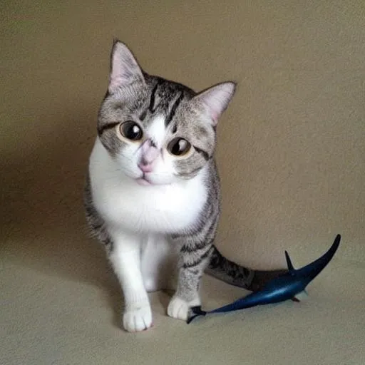 Prompt: a cat and a shark mixed