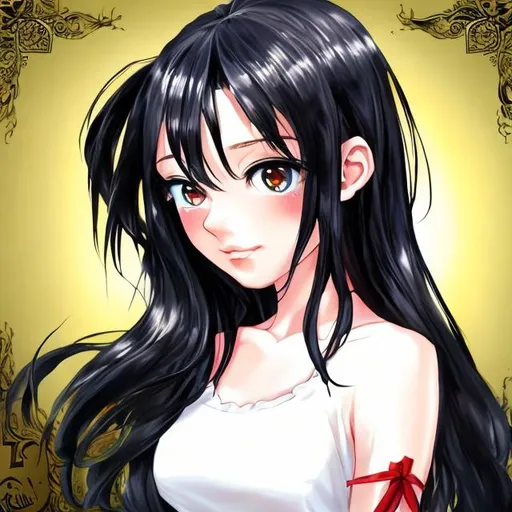 Prompt: Anime girl long black hair