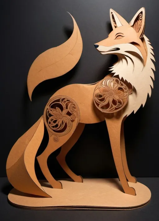 Prompt: fox figurine made of cardboard,, cardboard toy, outline, silhouette theater, silhouette