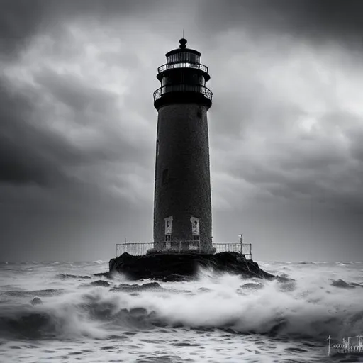 Prompt: Haunting lost lighthouse in storm