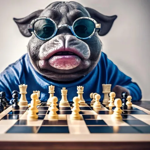 Prompt: Blopfish playing chess with sunglasses on