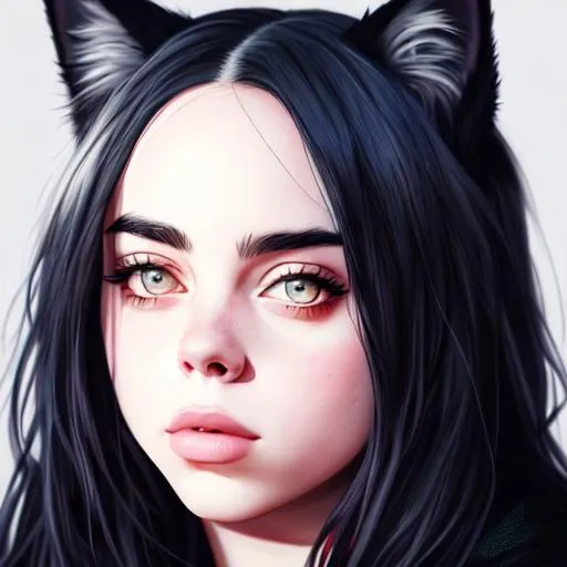 Prompt: Billie Eilish, as a wolf girl, portrait, Hyper realistic