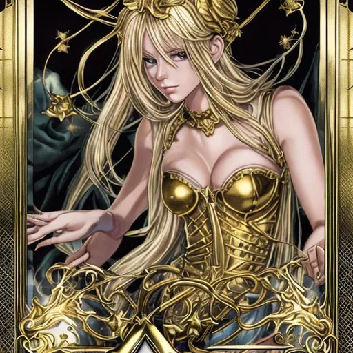 Hyper-realistic anime full deck of golden foil taro...