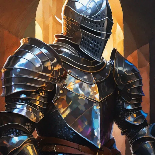 Prompt: "knight wearing armor, in the style of Jordan Grimmer, deviantart, gouache, hyperrealism, lens flare, flickering light, aetherpunk, deep color"