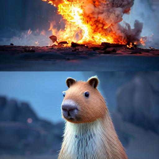 cgi capybara art style, epic, fire, | OpenArt