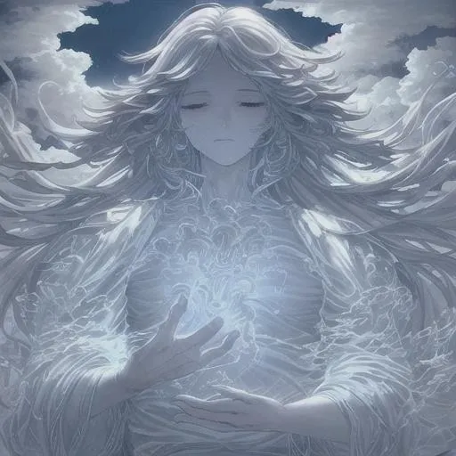 Prompt: God of clouds, floating on cloud, soft, intricate details,