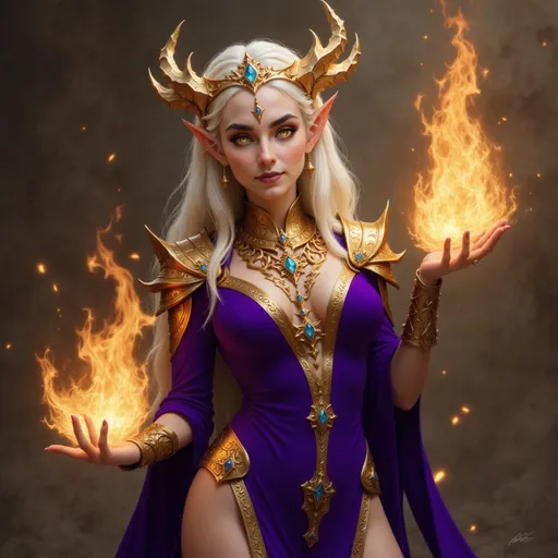 Prompt:  @VITLFRBSebJkkO8huw5E purple clothes, large crown, lots of jewelry, fire everywhere