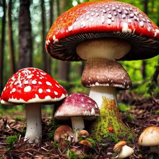 Prompt: Colorfull, big mushroom, forest,