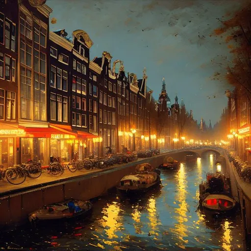 Prompt: View on Amsterdam in the style of edouard cortes
