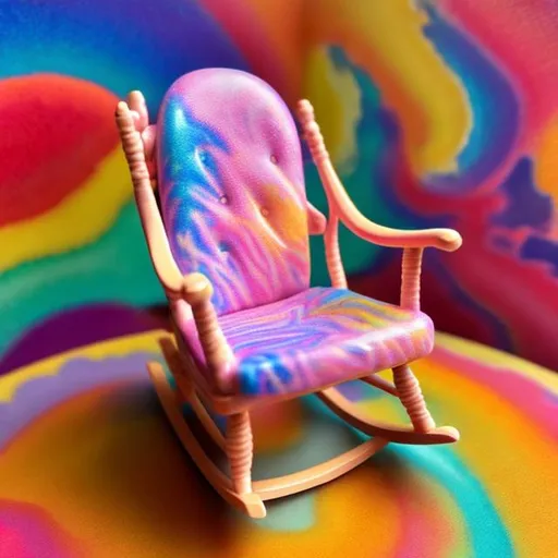 Prompt: Miniature Rocking chair in the style of Lisa frank