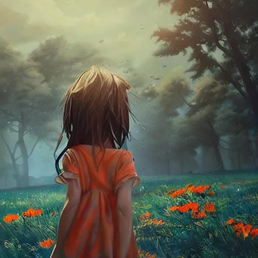 Prompt: An landscape painting of a young beautiful girl communicating the message 'There's a mess inside you:
You clean the outside' vision, unreal 5, DAZ, hyperrealistic, octane render, cosplay, dynamic lighting, blue and orange colour theme, anime, Digital art, trending on art-station, children's book, Photorealistic Illustration, anime key visual, cinematic, Ultra Detailed, realistic