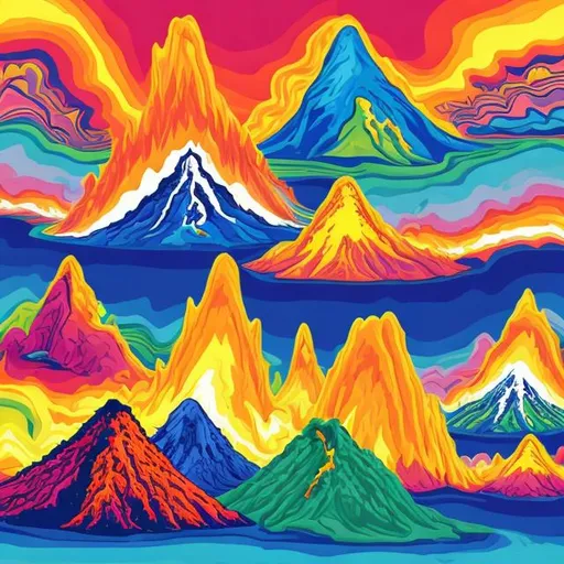 Prompt: Volcanoes erupting in the style of Lisa frank