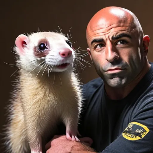 Prompt: a ferret and joe rogan