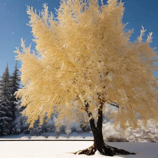 Prompt: golden  tree in snow