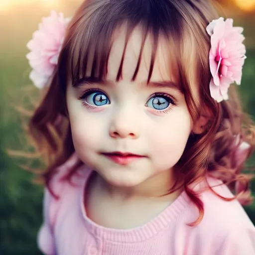 Prompt: beautiful child, innocent little girl, big eyes full of life, girl with pink hair