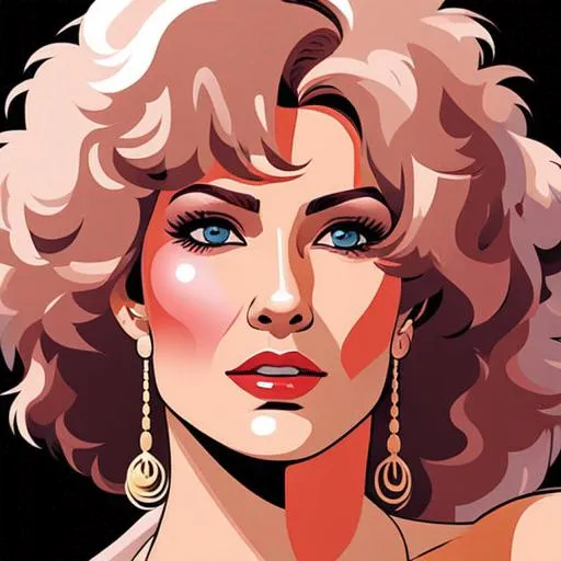 Prompt: Woman disco dancer, early 1980s facial closeup