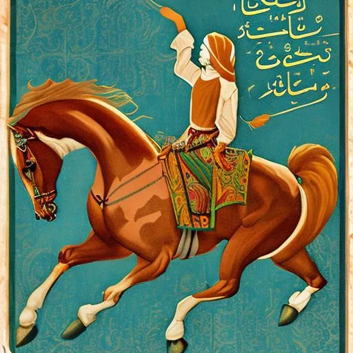 Prompt: 70s poster horse in arabic medieval style
