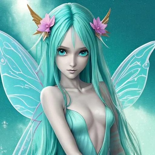 Prompt: skinny fairy  goddess,, pinl and aqua, closeup