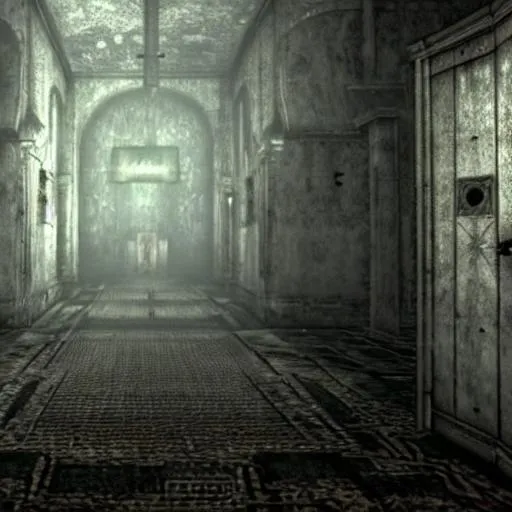 Prompt: silent hill, resident evil, dark church, corrupted holy place, haunting ground