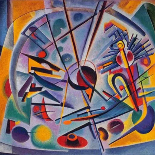 Prompt: Divine Christian symbolism in cosmic abstract Rays beyond horizon by Picasso and kandinsky