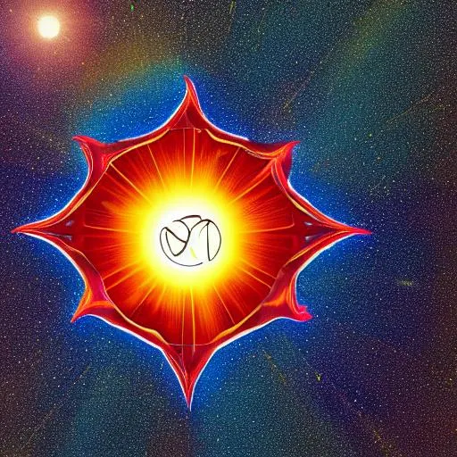 Prompt: trefoil symbol with solar flares

