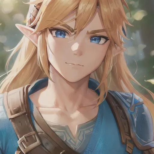 Prompt: super detailed closeup portrait shot of link breath of the wild