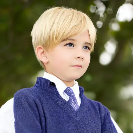 Prompt: Boy with blueberry eyes, anime, blonde hair, dark blue school uniform sweater light skin tone
