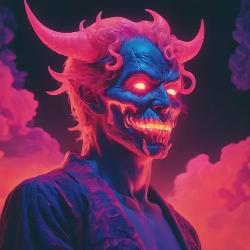 Prompt: demon, hell, demonic, vaporwave, retro, neon, aesthetic, liminal