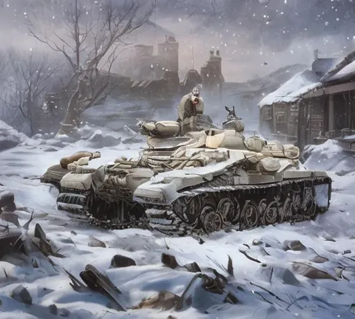 Prompt: Battle cat in a winter battle