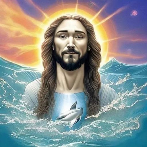 Prompt: actual photo of dolphin jesus, surprise me