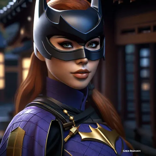 Prompt: Portrait of {Ninja Barbara Gordon Batgirl} in  {edo era Japan}, perfect composition, hyperrealistic, super detailed, 8k, high quality, trending art, trending on artstation, sharp focus, studio photo, intricate details, highly detailed,happy face, by greg rutkowski