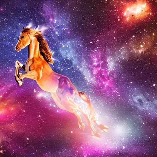 Prompt: horse galloping in the colorful milky way galaxy