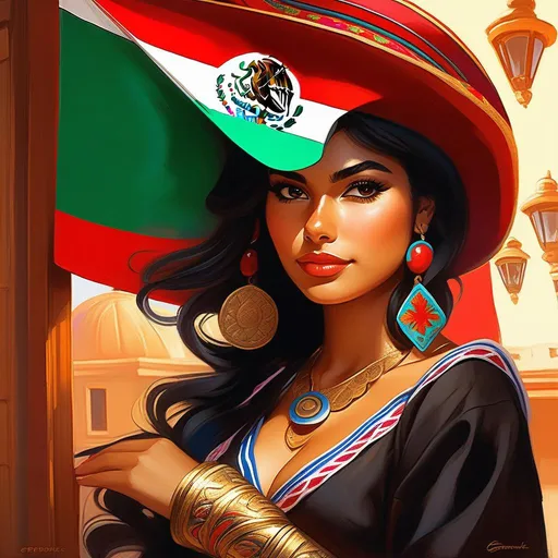 Prompt: Mexican catgirls, Mexican flag, cartoony style, extremely detailed painting by Greg Rutkowski and by Henry Justice Ford and by Steve Henderson 